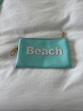 Turquoise 'Beach' Zip Cosmetic Pouch with Gold Hardware